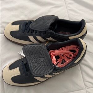 Adidas Black and Cream Trainers with Pink Laces
